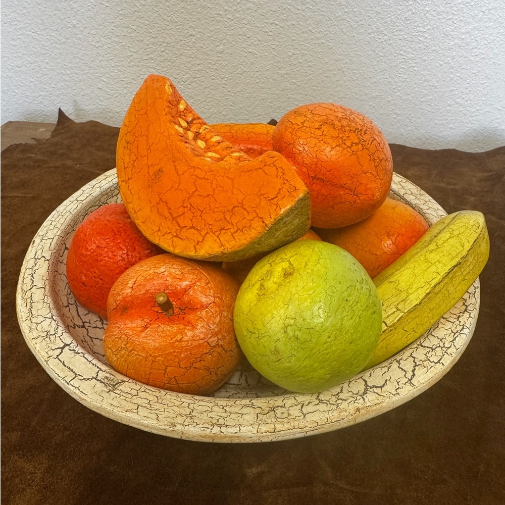 Vintage Alabaster Stone Fruit Italian Primitive Set 9 Piece & Bowl